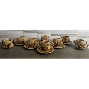 14Pc Arnels 1972 Mushroom Coffee Set Of 6 Cups&Saucers Pottery Ceramic Cottage C